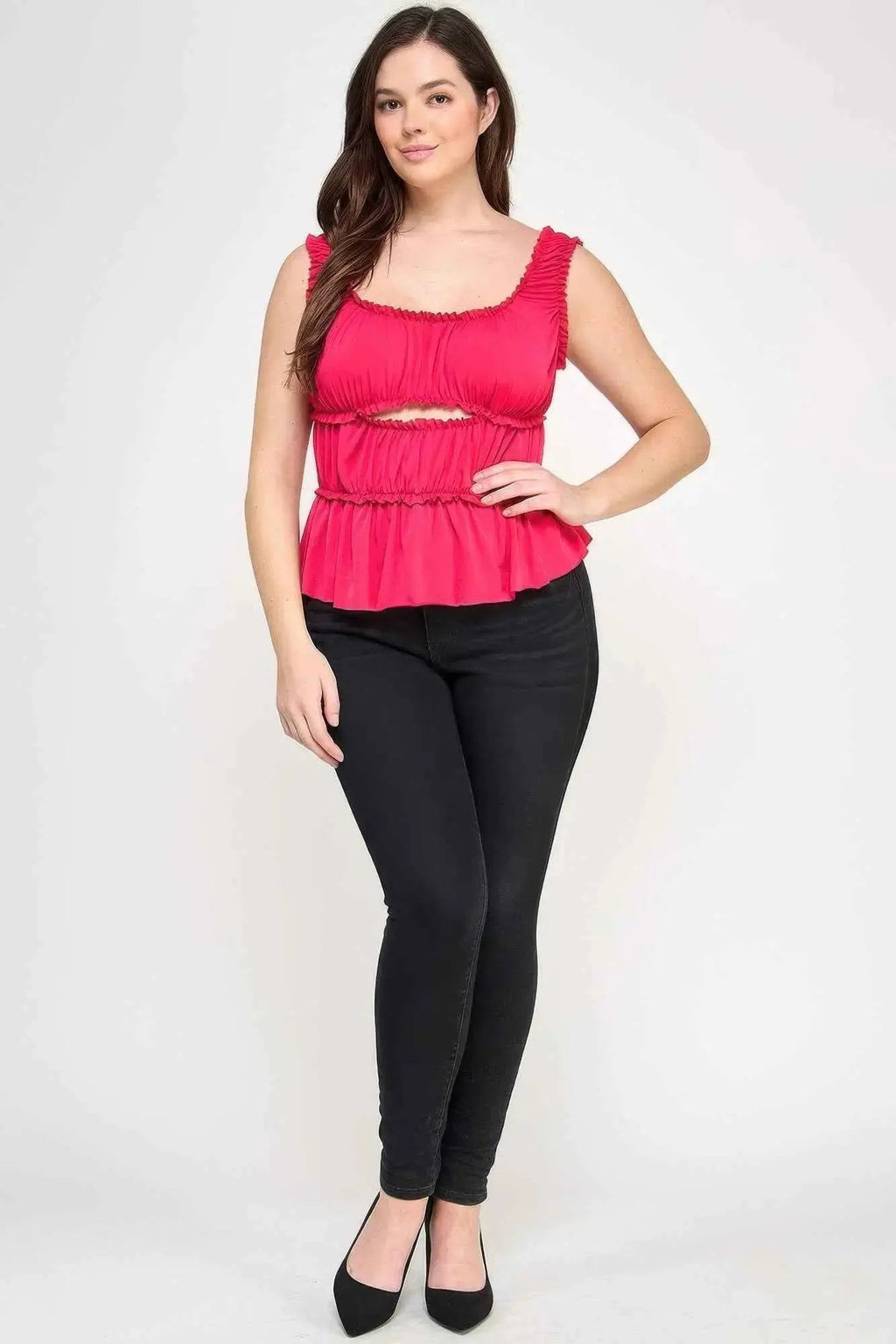 Plus Size Ruffled Tank With Cut Out - Mr Lou’s Place