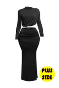 Plus Size Shirring Detailed Top & Long Skirt Set - Mr Lou’s Place