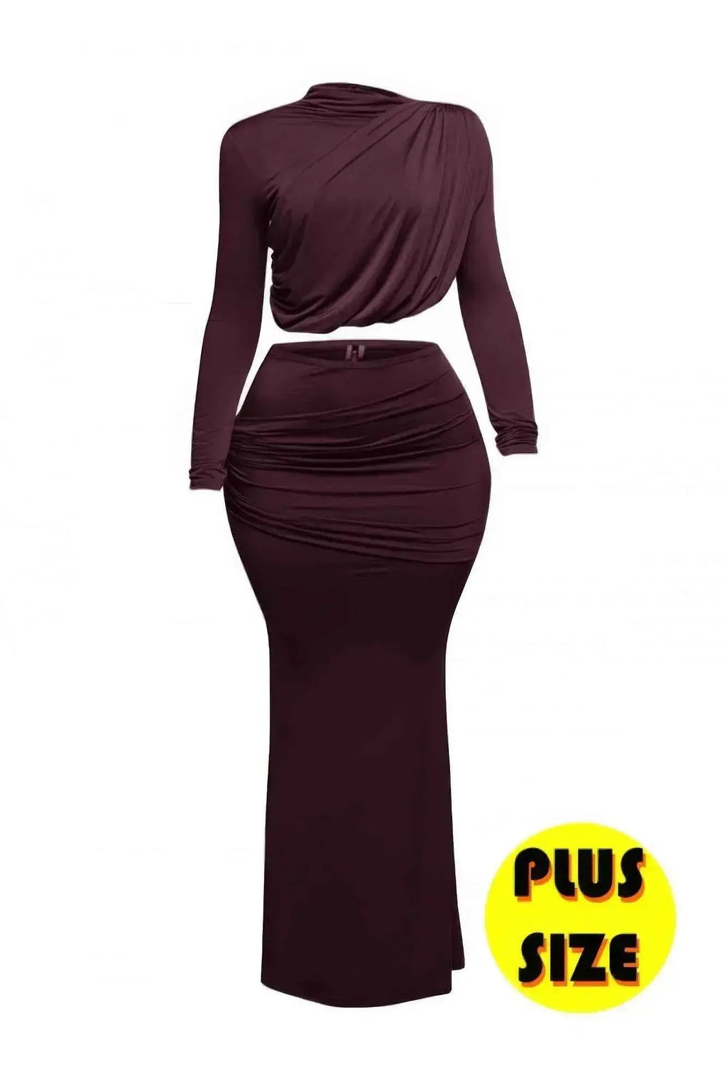 Plus Size Shirring Detailed Top & Long Skirt Set - Mr Lou’s Place