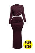Plus Size Shirring Detailed Top & Long Skirt Set - Mr Lou’s Place