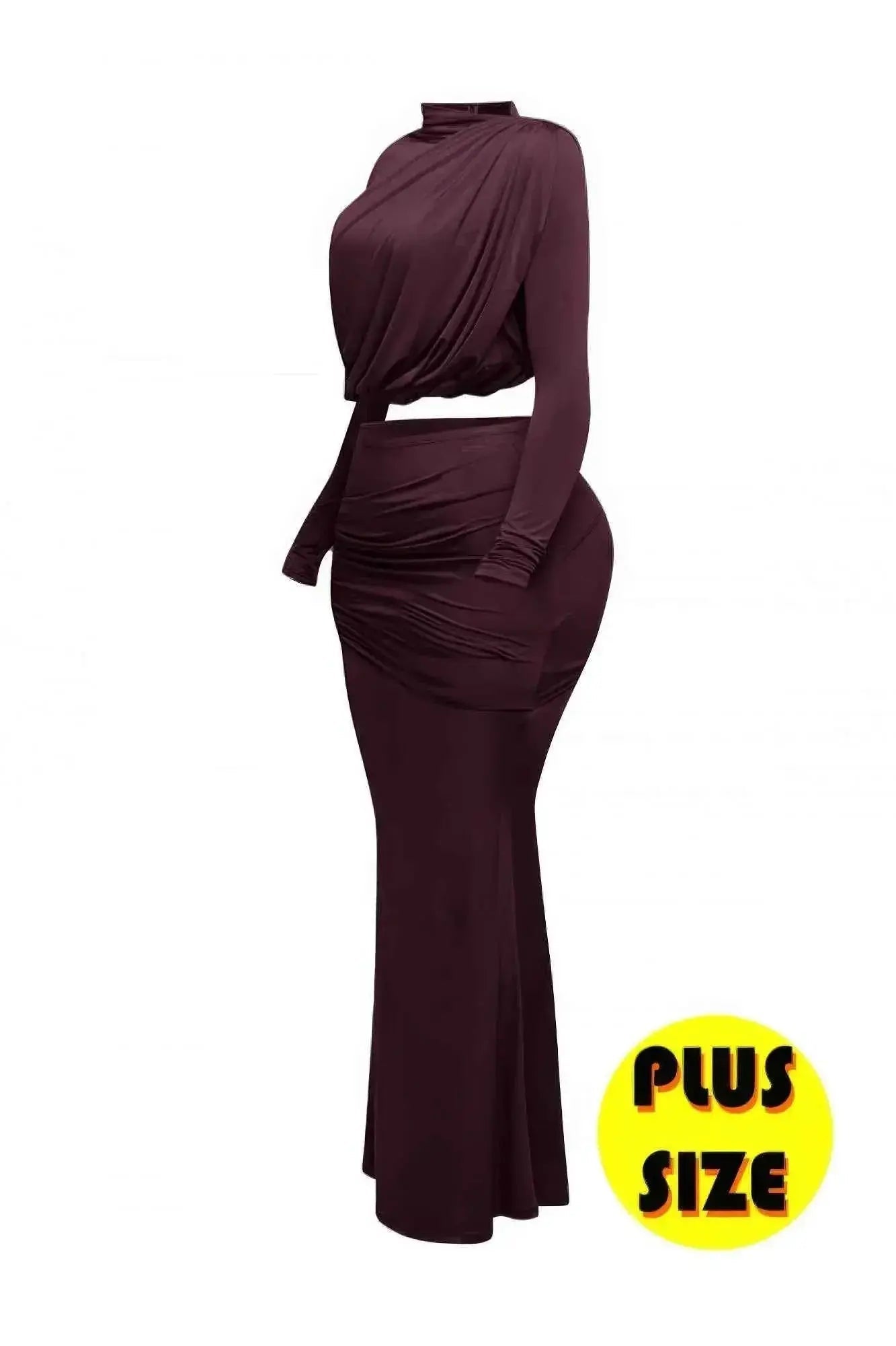 Plus Size Shirring Detailed Top & Long Skirt Set - Mr Lou’s Place