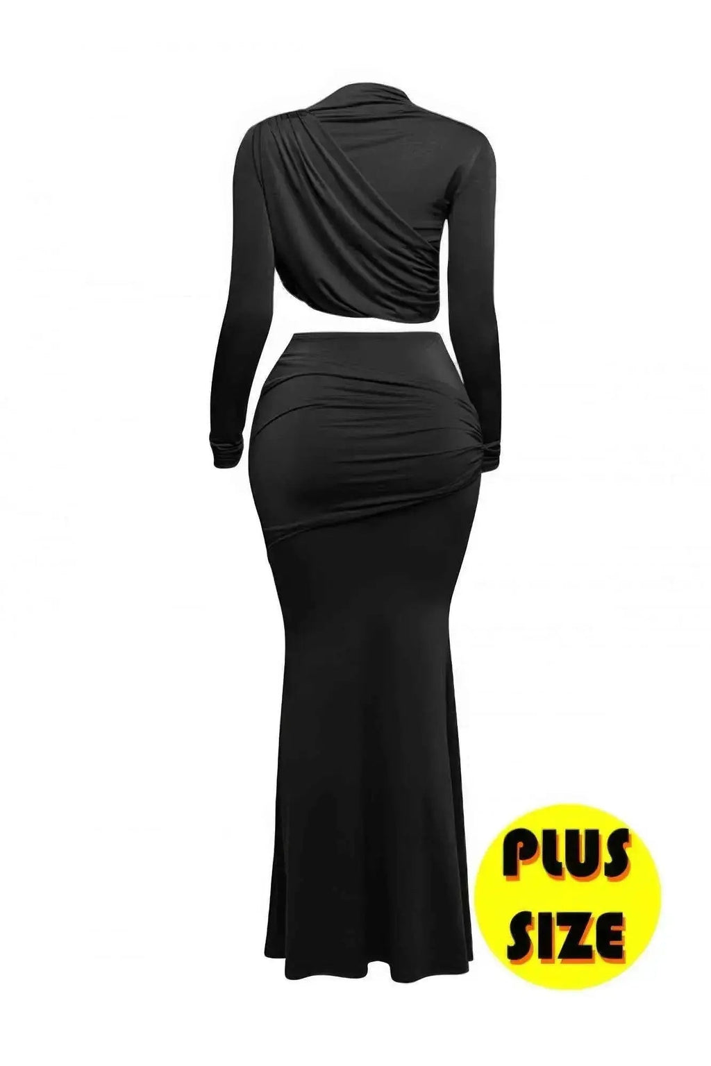 Plus Size Shirring Detailed Top & Long Skirt Set - Mr Lou’s Place