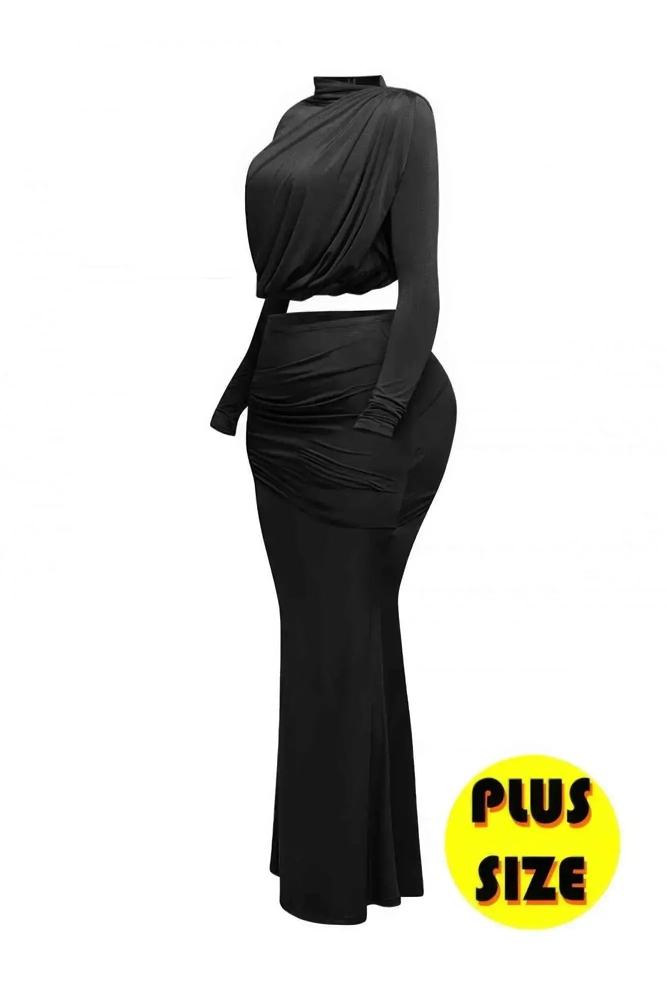 Plus Size Shirring Detailed Top & Long Skirt Set - Mr Lou’s Place