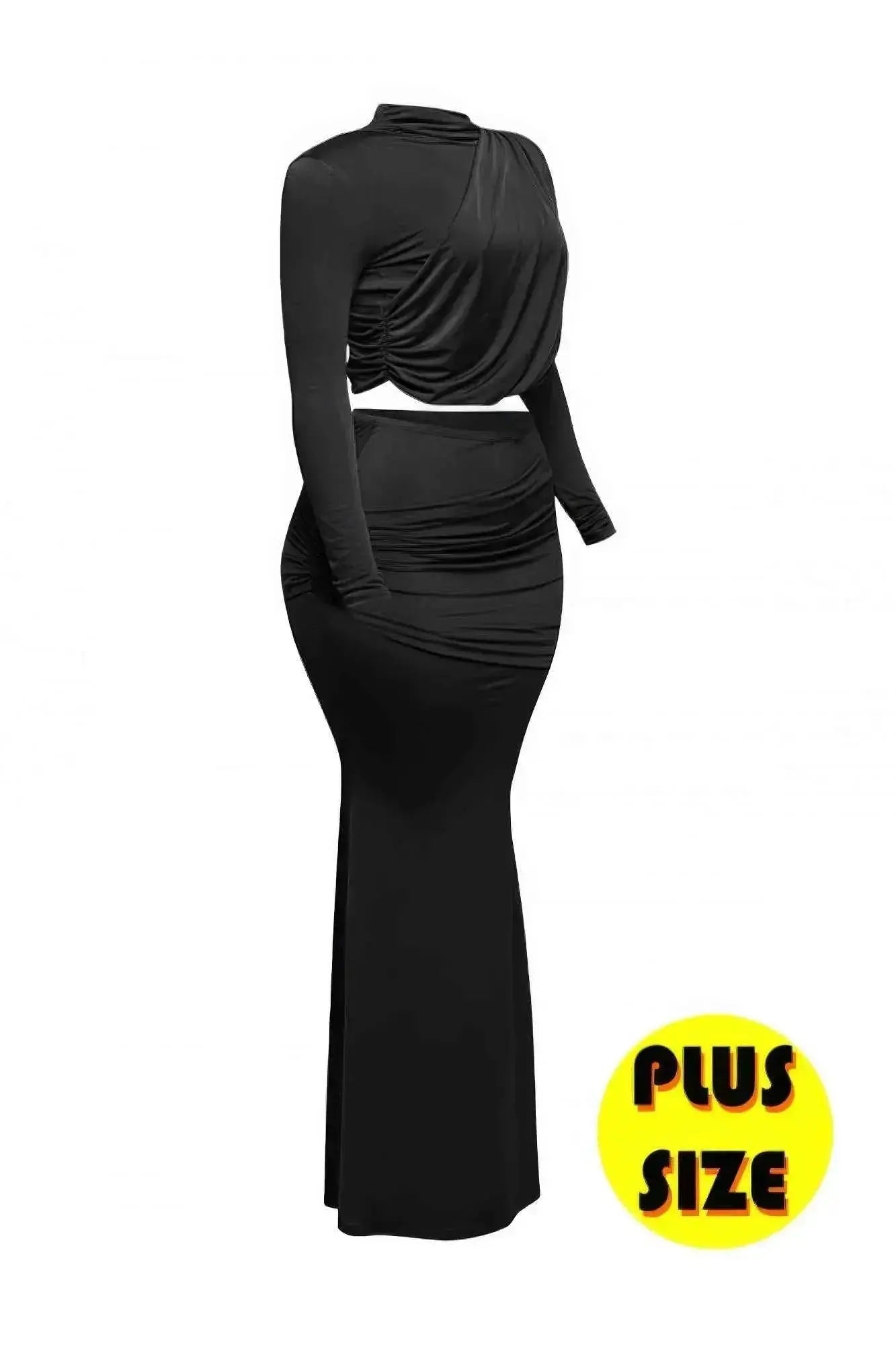 Plus Size Shirring Detailed Top & Long Skirt Set - Mr Lou’s Place