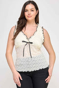 Plus Size Sleeveless Ruffle Lace Bow Tie Front Top - Mr Lou’s Place