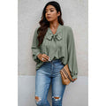 Plus Size Solid Ruched Knot Loose Fit Top - Mr Lou’s Place