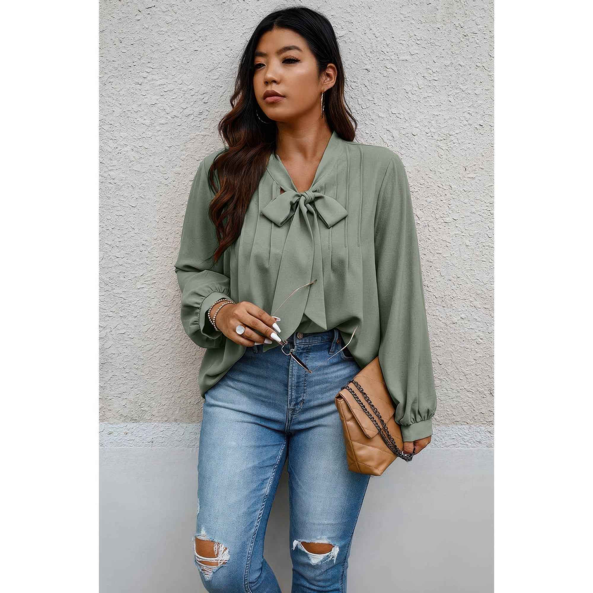 Plus Size Solid Ruched Knot Loose Fit Top - Mr Lou’s Place