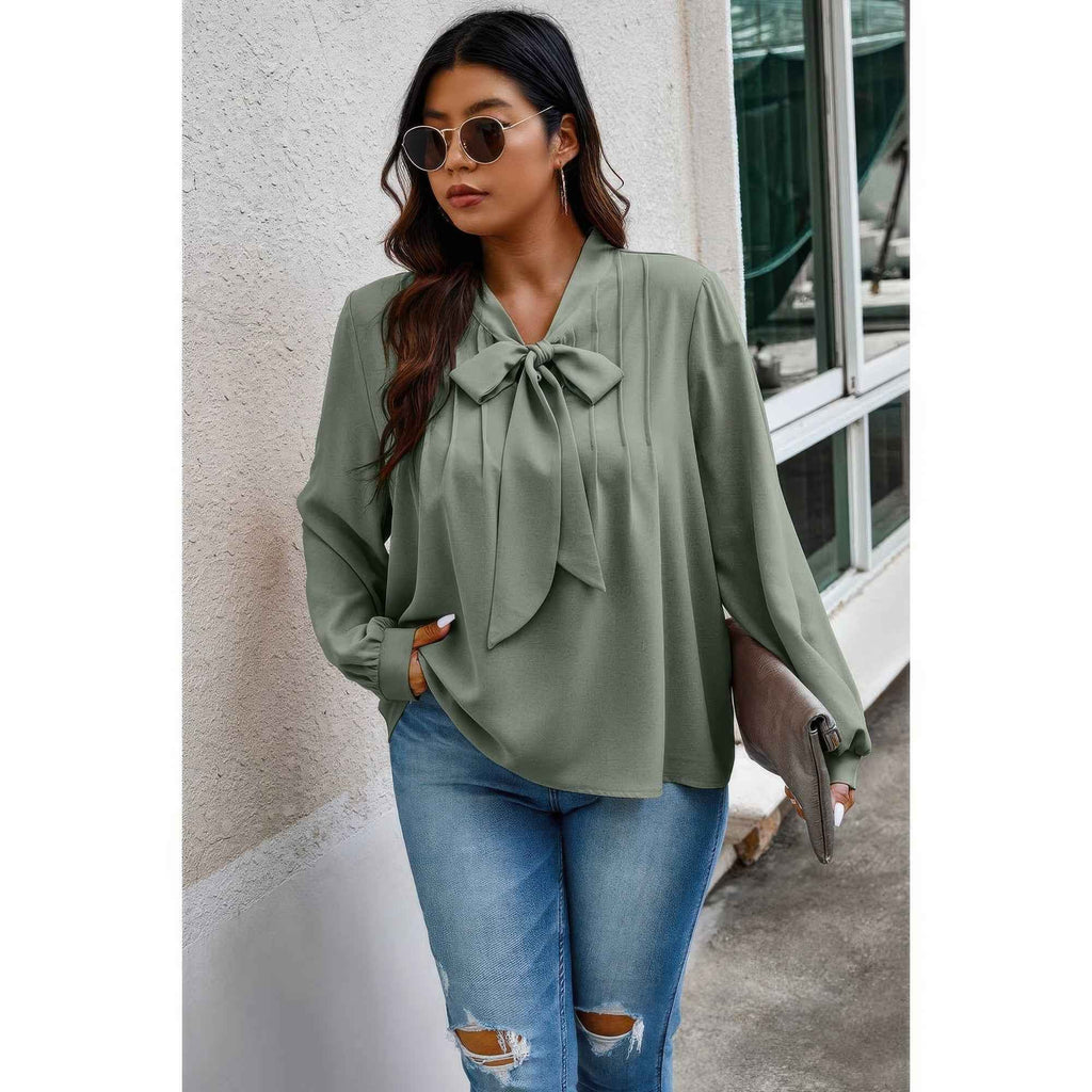 Plus Size Solid Ruched Knot Loose Fit Top - Mr Lou’s Place