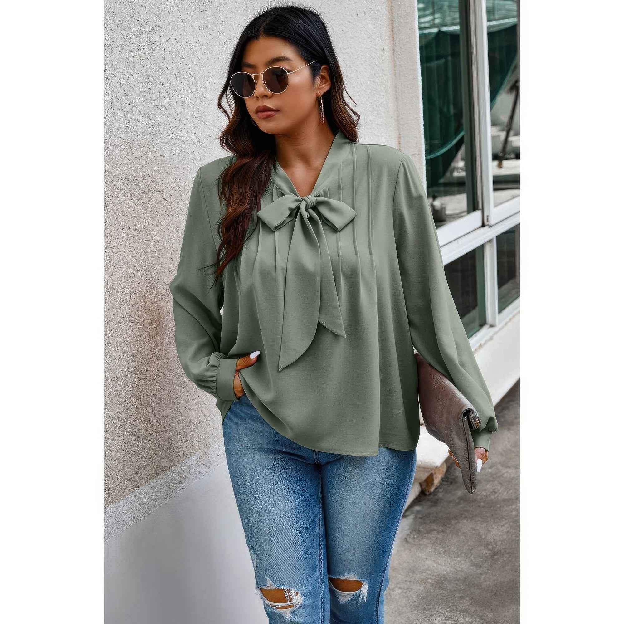 Plus Size Solid Ruched Knot Loose Fit Top - Mr Lou’s Place