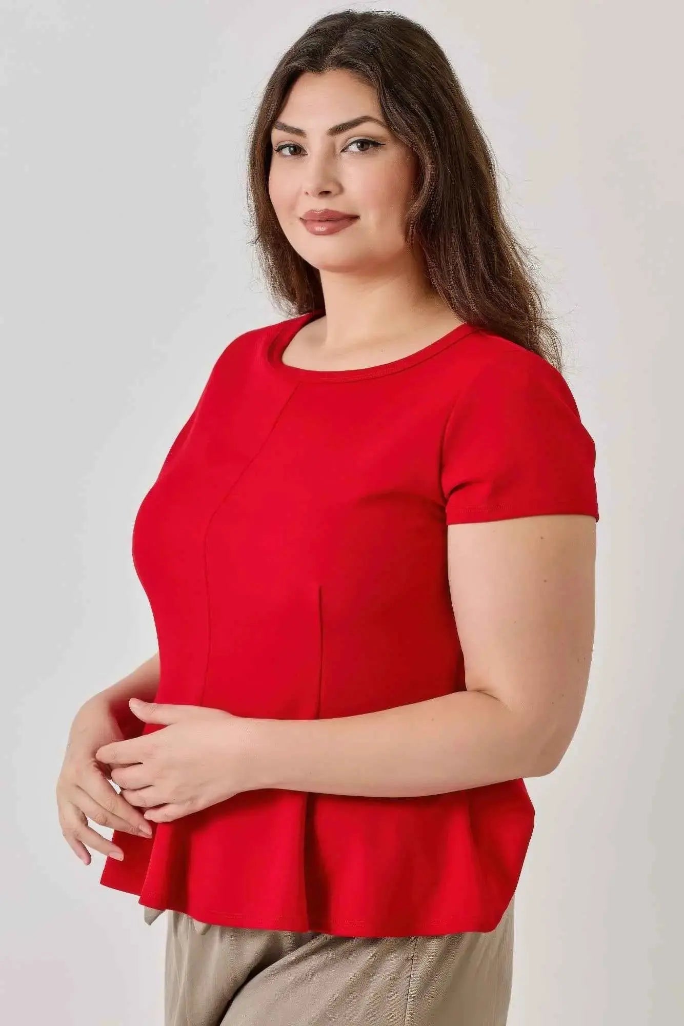 Plus Size Ss Scuba Crepe Peplum Top - Mr Lou’s Place