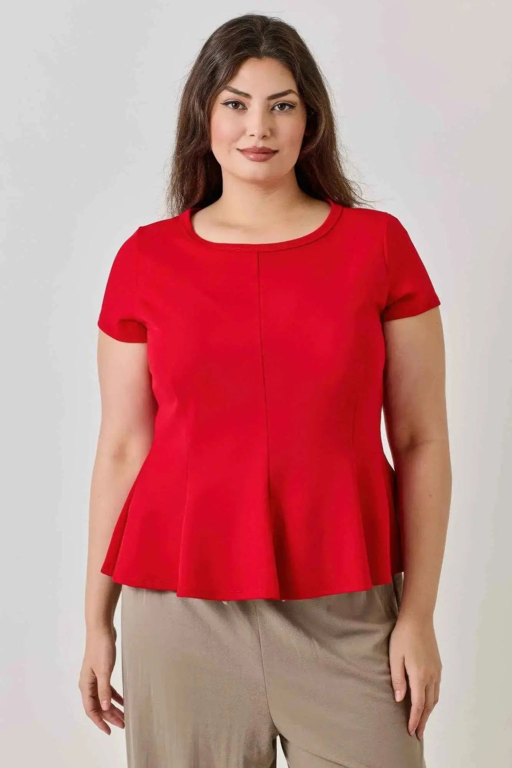 Plus Size Ss Scuba Crepe Peplum Top - Mr Lou’s Place