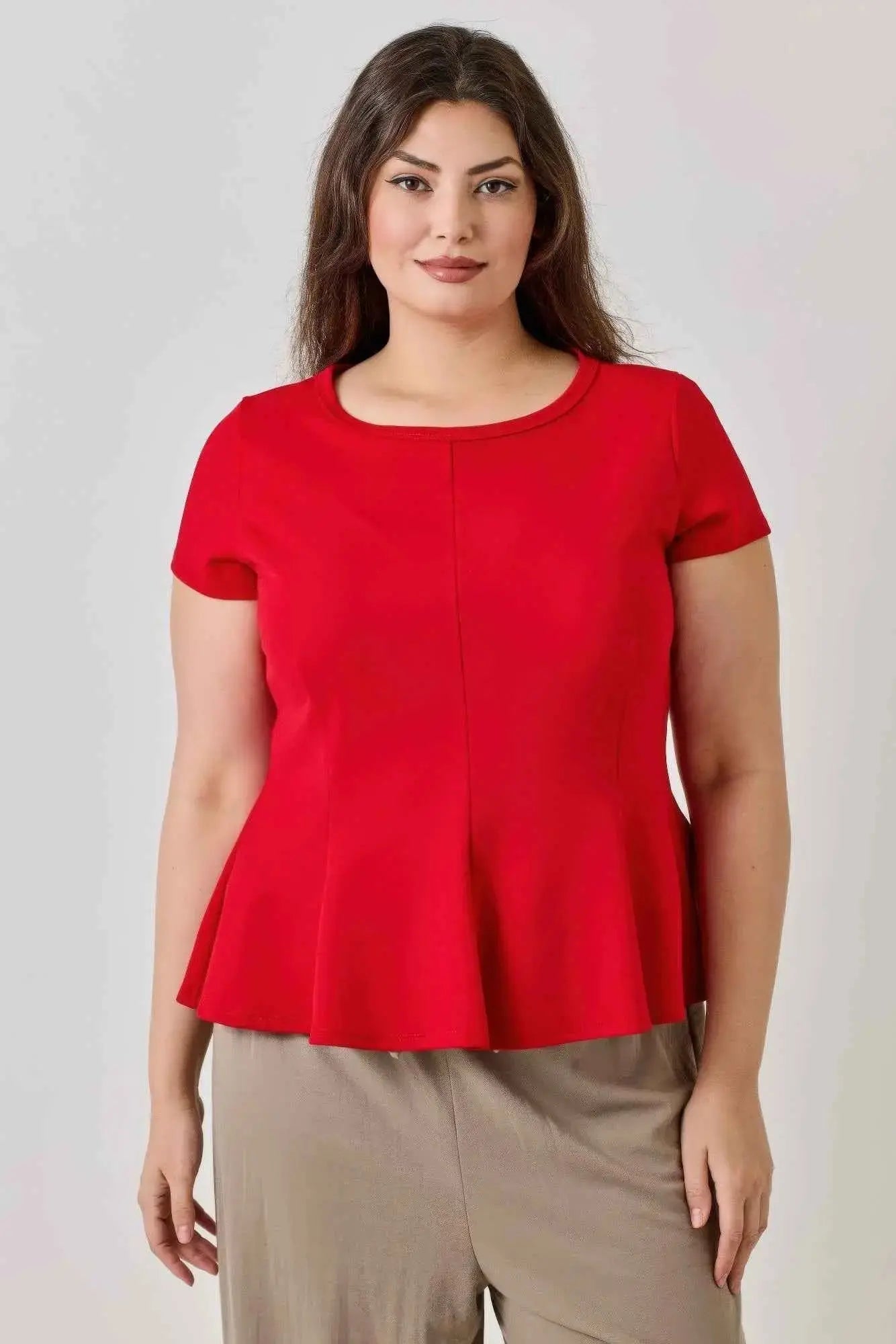 Plus Size Ss Scuba Crepe Peplum Top - Mr Lou’s Place