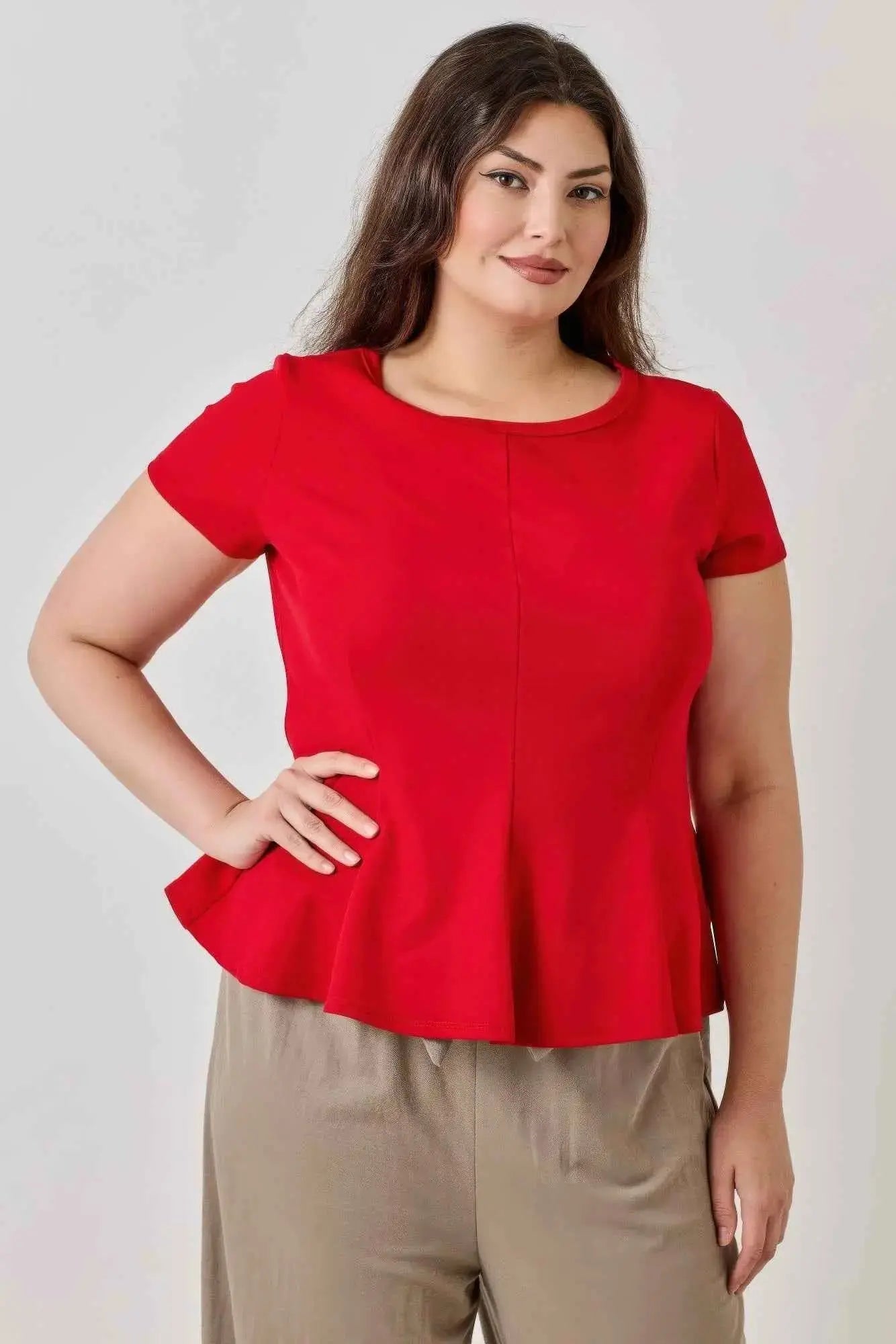 Plus Size Ss Scuba Crepe Peplum Top - Mr Lou’s Place