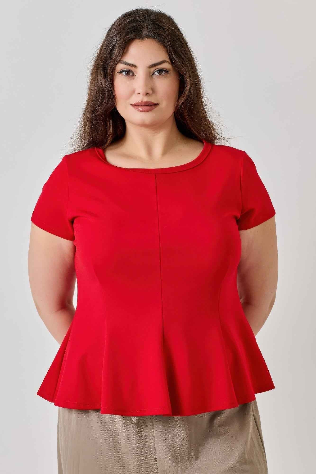 Plus Size Ss Scuba Crepe Peplum Top - Mr Lou’s Place