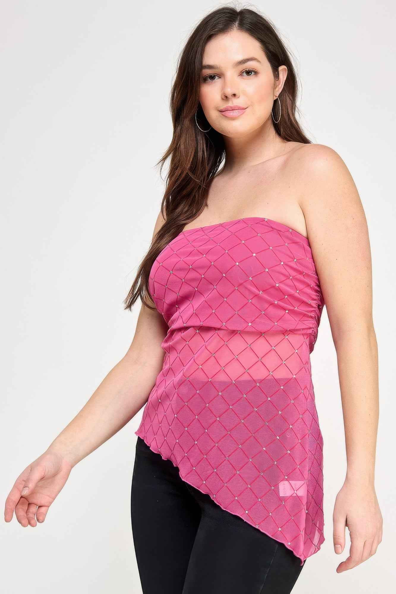 Plus Size Strapless Tube Assym Hem Top - Mr Lou’s Place