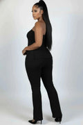 Plus Size Ultra-fine Ribbed Slit Tube Top & High-waist Flare Pants Set - Mr Lou’s Place