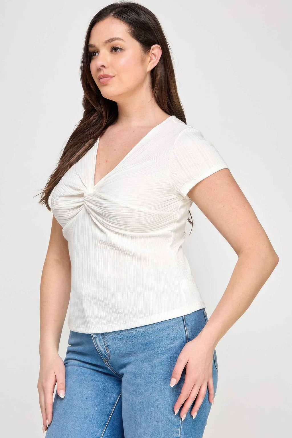 Plus Size Variegated Knit Rib Twist Front Top - Mr Lou’s Place