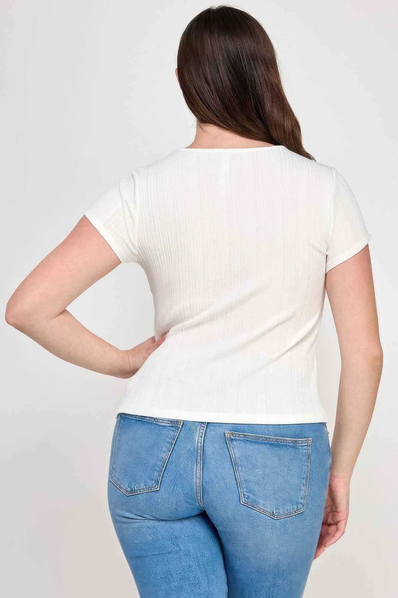 Plus Size Variegated Knit Rib Twist Front Top - Mr Lou’s Place