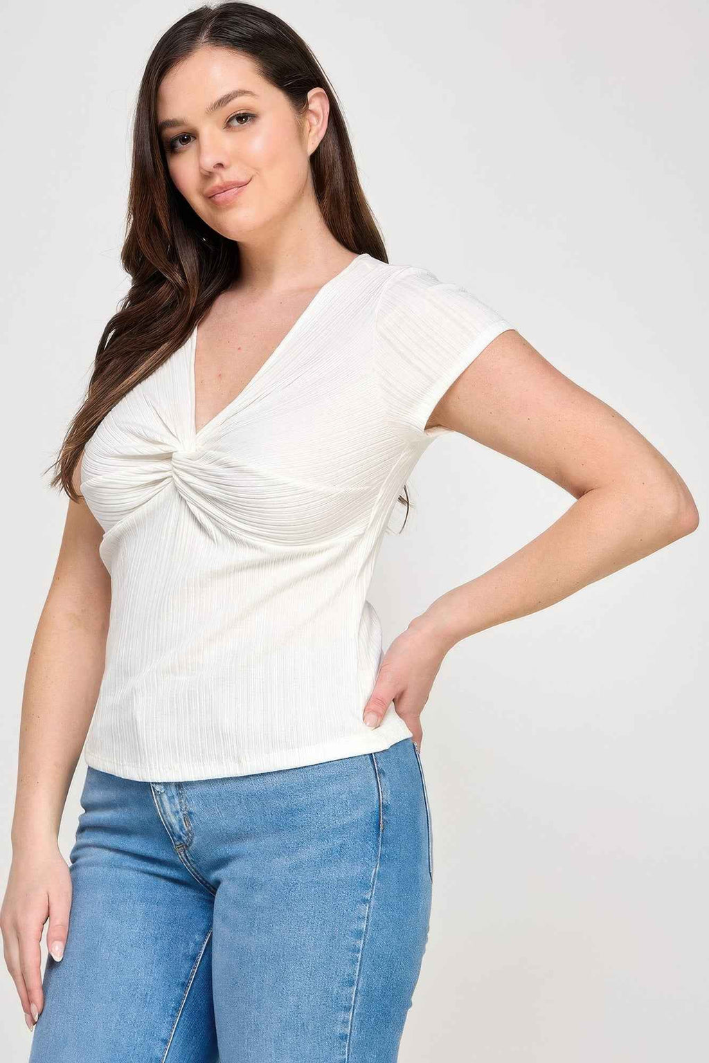 Plus Size Variegated Knit Rib Twist Front Top - Mr Lou’s Place