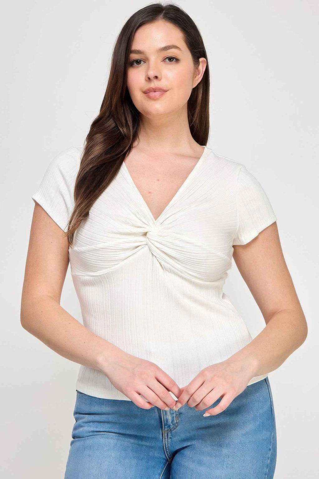 Plus Size Variegated Knit Rib Twist Front Top - Mr Lou’s Place