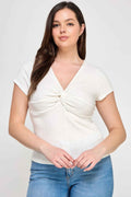Plus Size Variegated Knit Rib Twist Front Top - Mr Lou’s Place