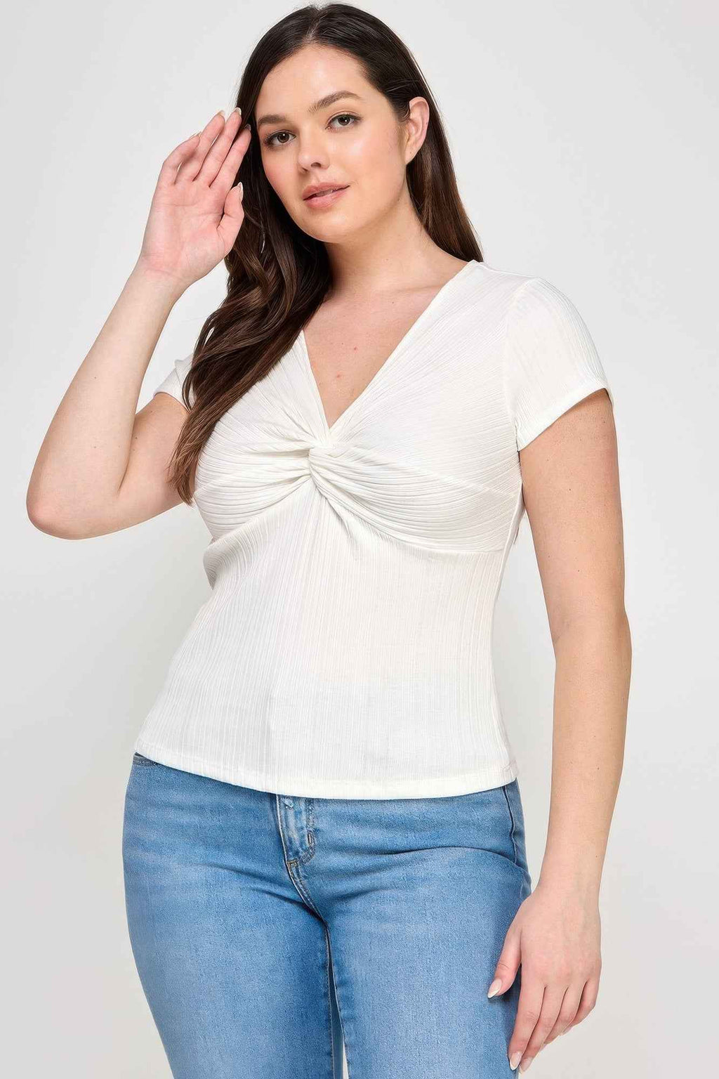 Plus Size Variegated Knit Rib Twist Front Top - Mr Lou’s Place