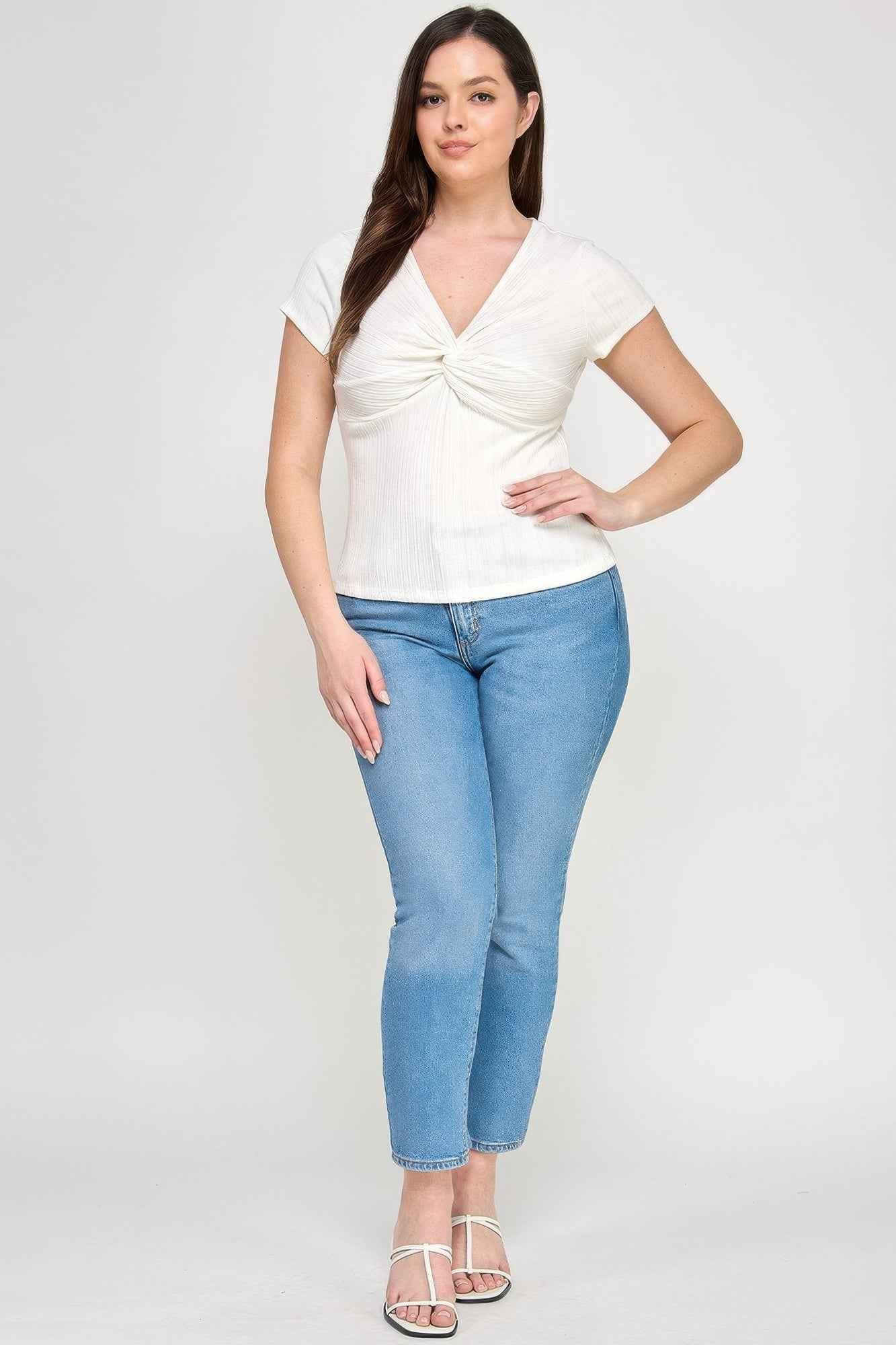 Plus Size Variegated Knit Rib Twist Front Top - Mr Lou’s Place