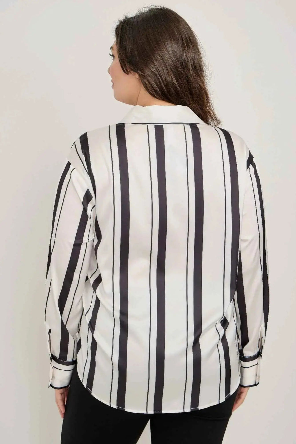 Plus Size Vertical Stripe Button Down Blouse - Mr Lou’s Place