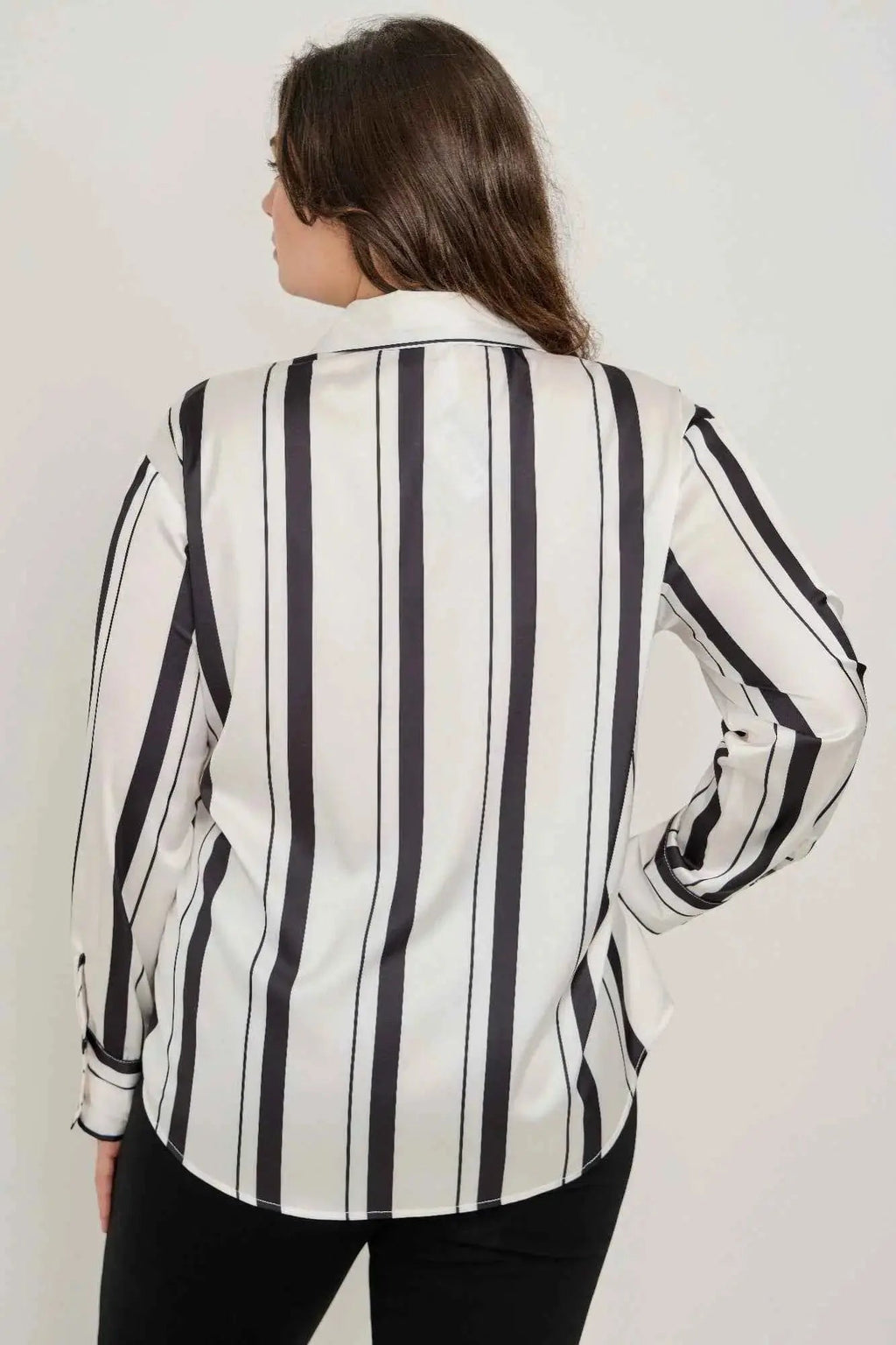 Plus Size Vertical Stripe Button Down Blouse - Mr Lou’s Place