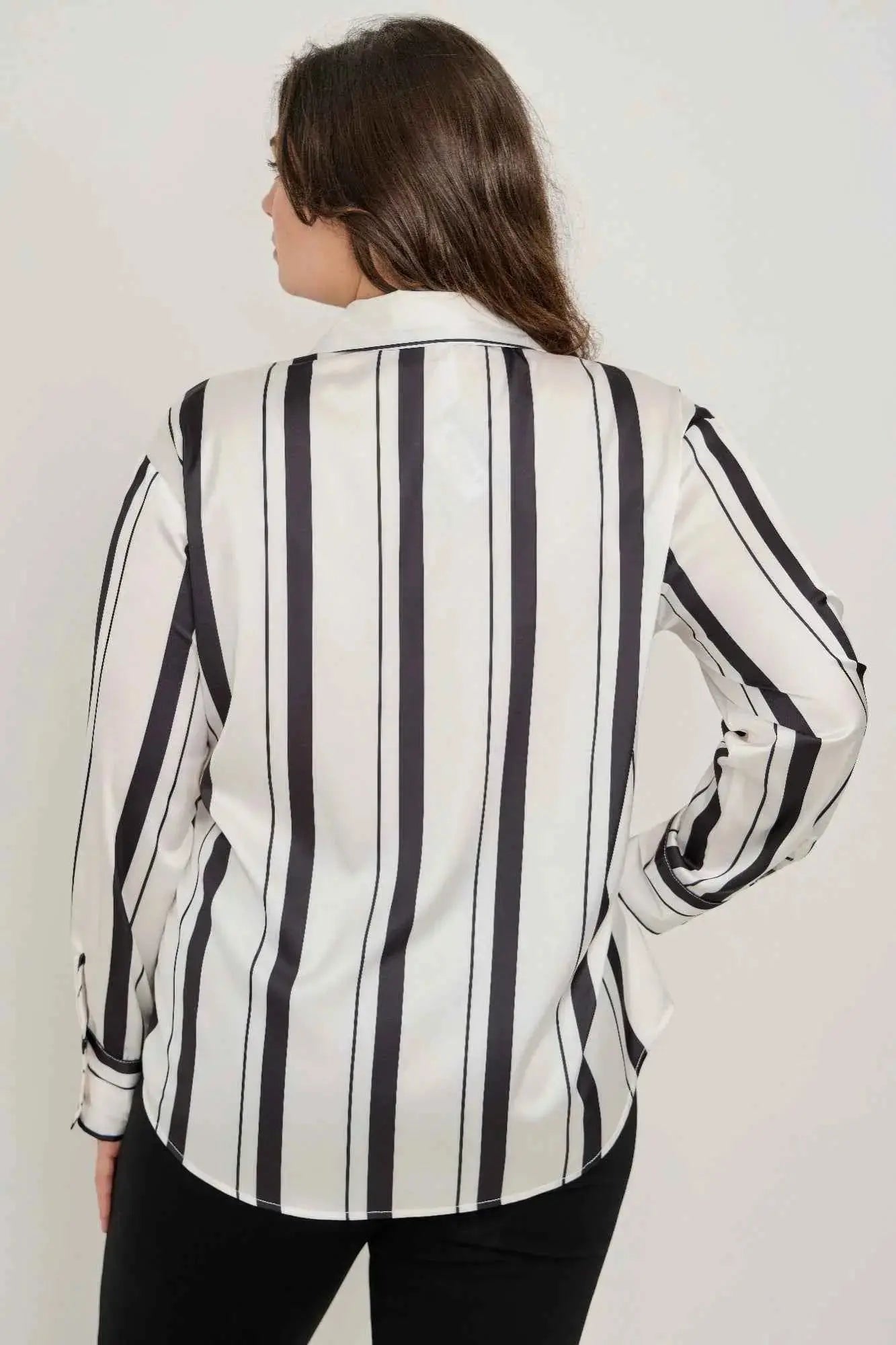 Plus Size Vertical Stripe Button Down Blouse - Mr Lou’s Place