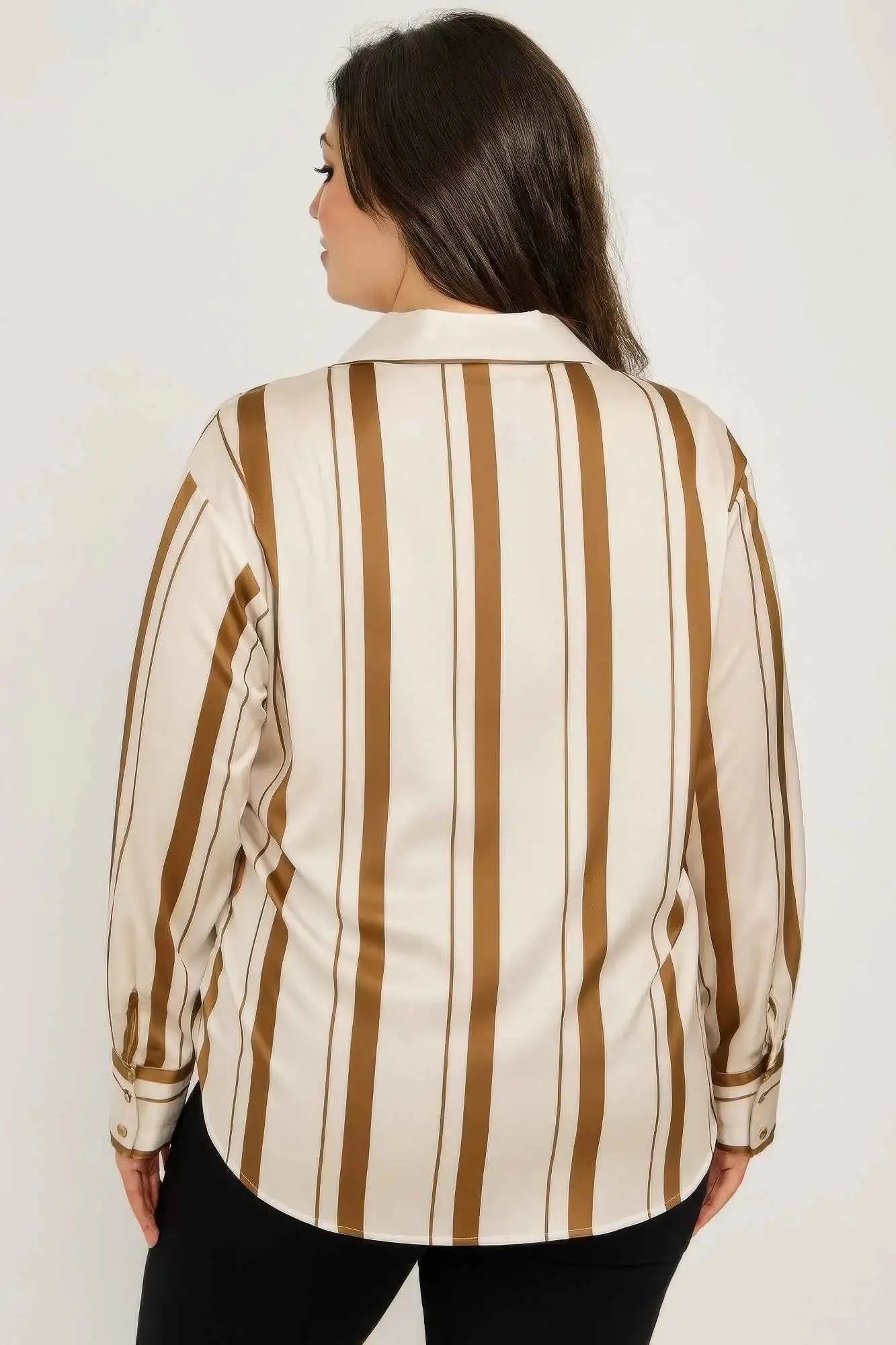 Plus Size Vertical Stripe Button Down Blouse - Mr Lou’s Place