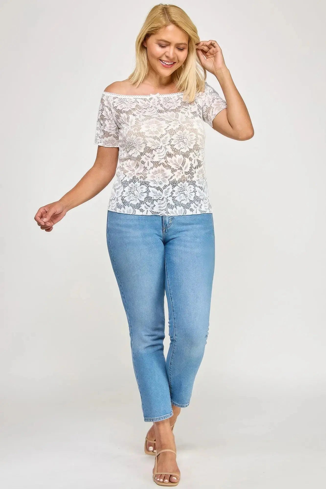 Plus Sized Off The Shoulder Lace Scallop Edge Top - Mr Lou’s Place