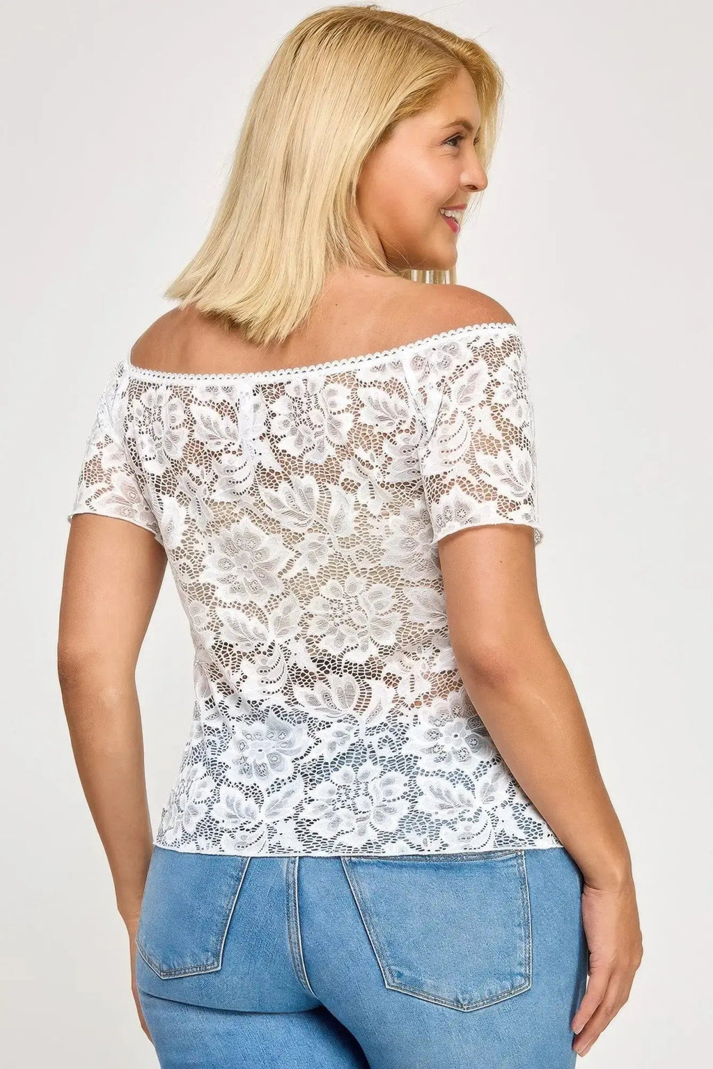Plus Sized Off The Shoulder Lace Scallop Edge Top - Mr Lou’s Place