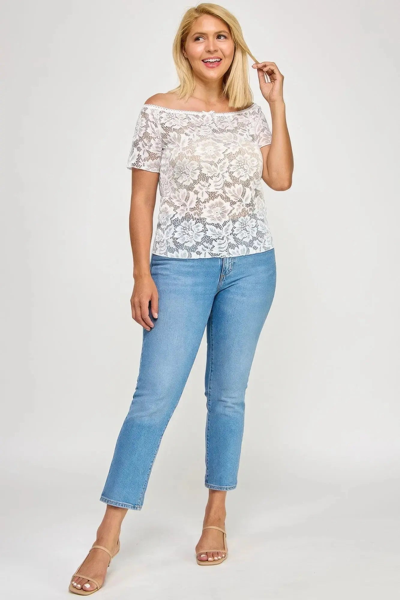 Plus Sized Off The Shoulder Lace Scallop Edge Top - Mr Lou’s Place