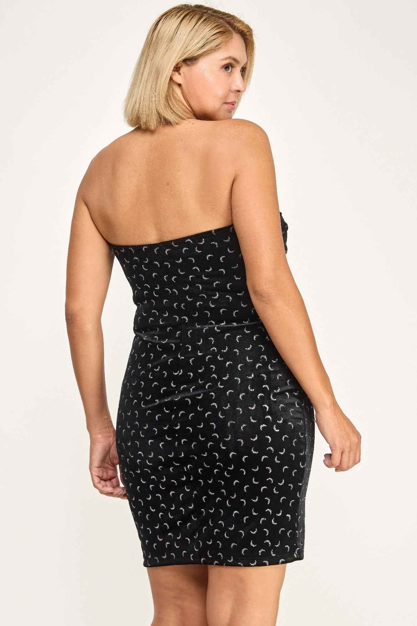 Plus Velvet Strapless Dress W/ Metal Crescent Det - Mr Lou’s Place