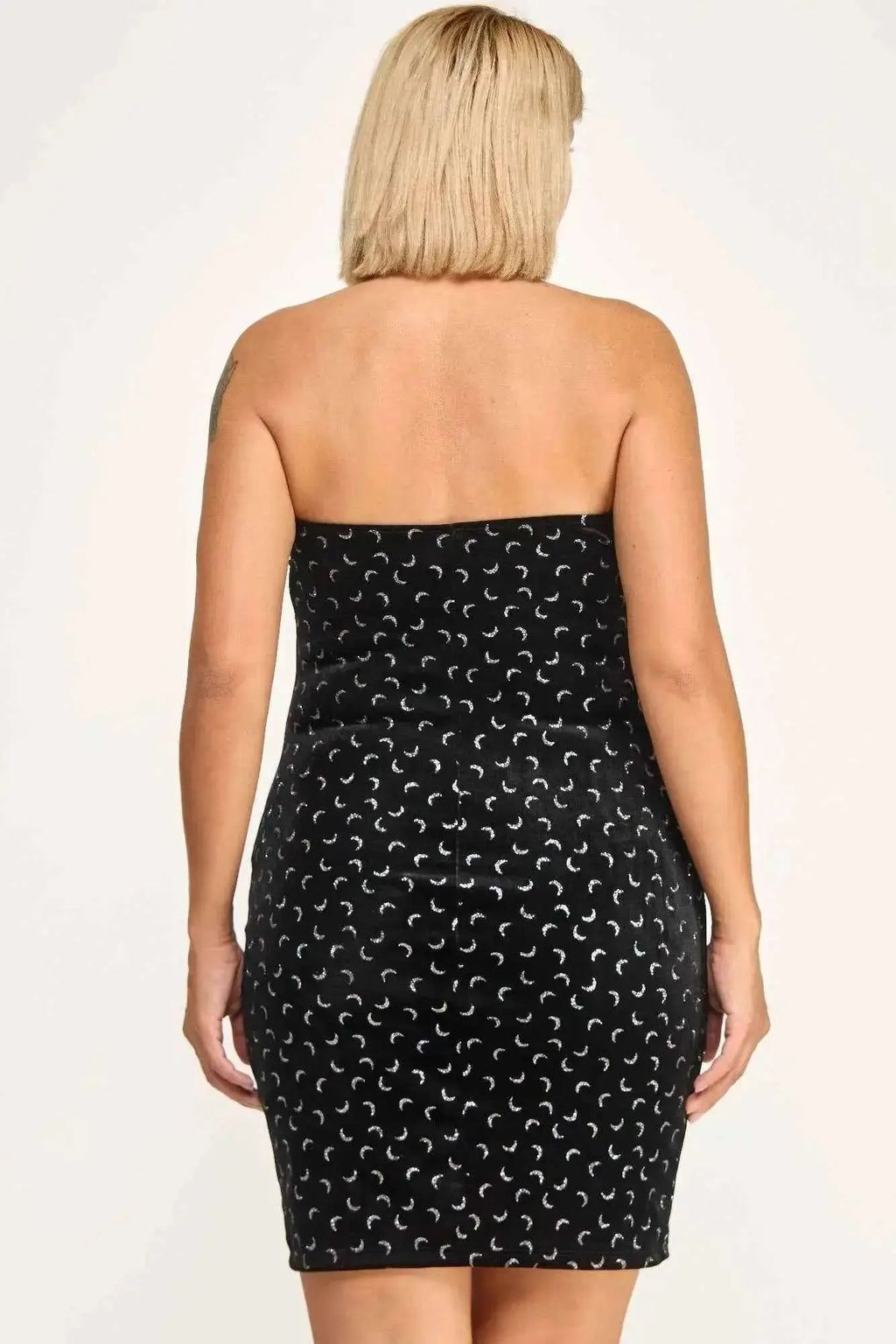 Plus Velvet Strapless Dress W/ Metal Crescent Det - Mr Lou’s Place