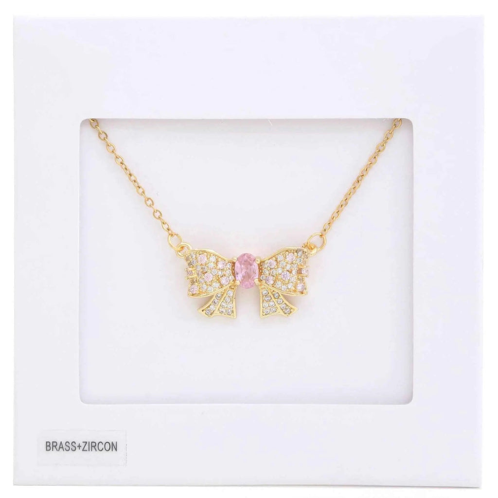 Rhinestone Bow Metal Necklace - Mr Lou’s Place