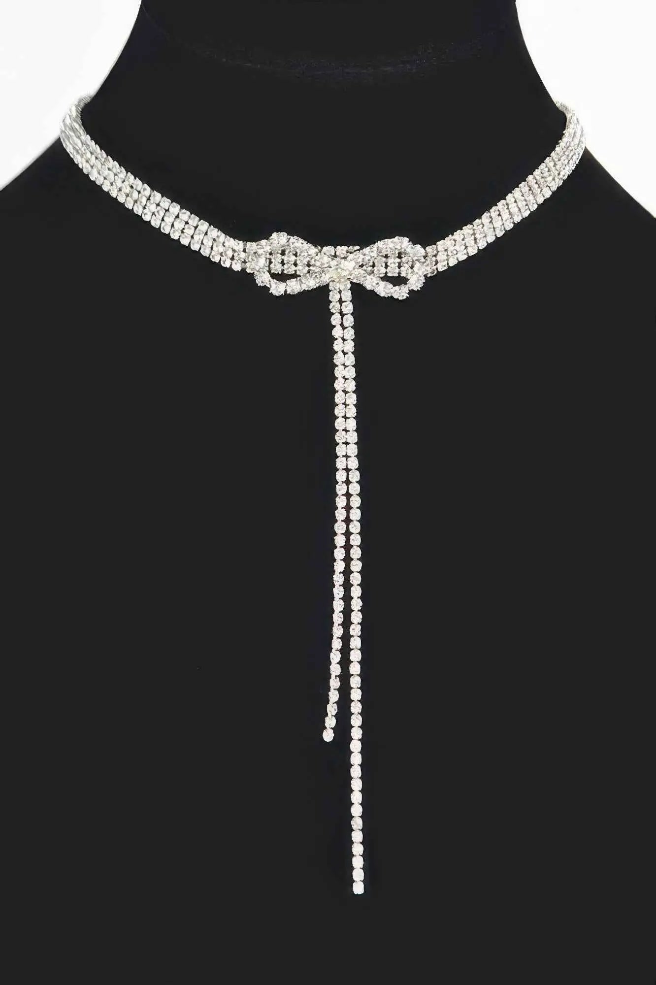 Rhinestone Bow String Choker Necklace - Mr Lou’s Place