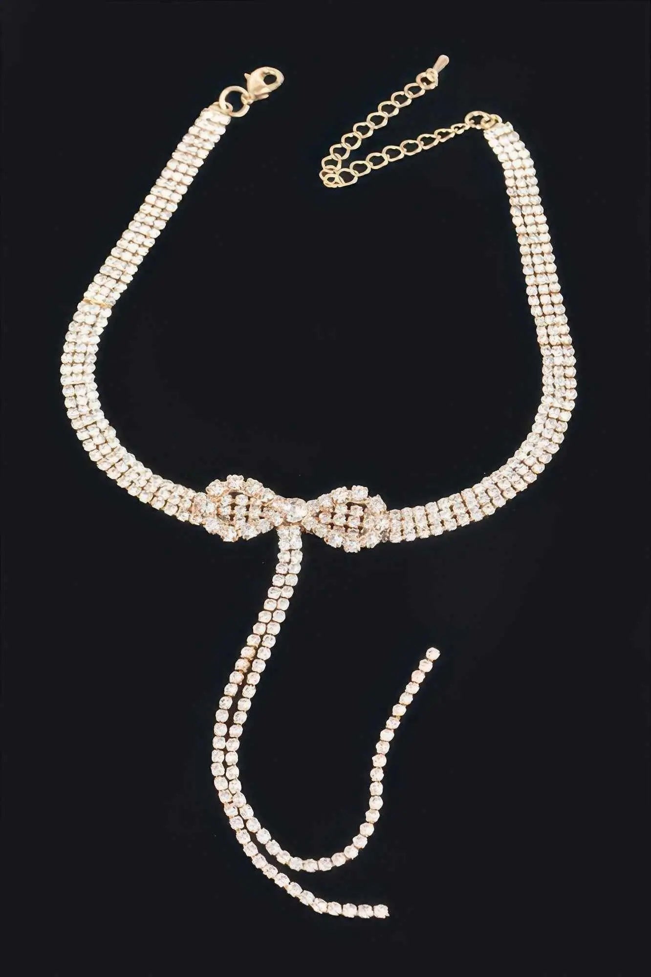 Rhinestone Bow String Choker Necklace - Mr Lou’s Place