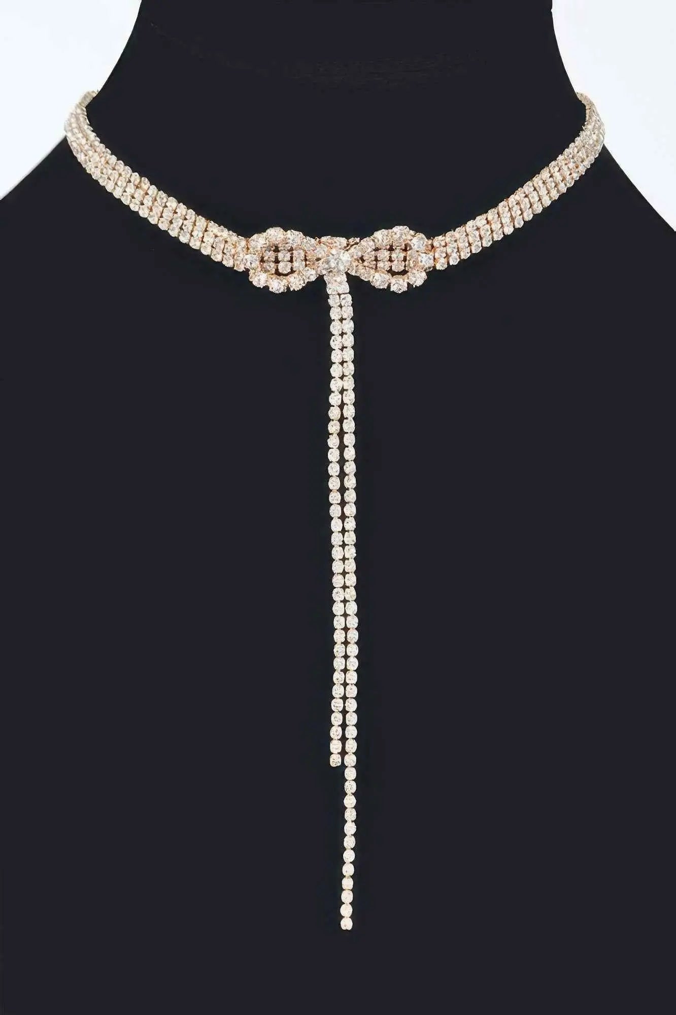 Rhinestone Bow String Choker Necklace - Mr Lou’s Place