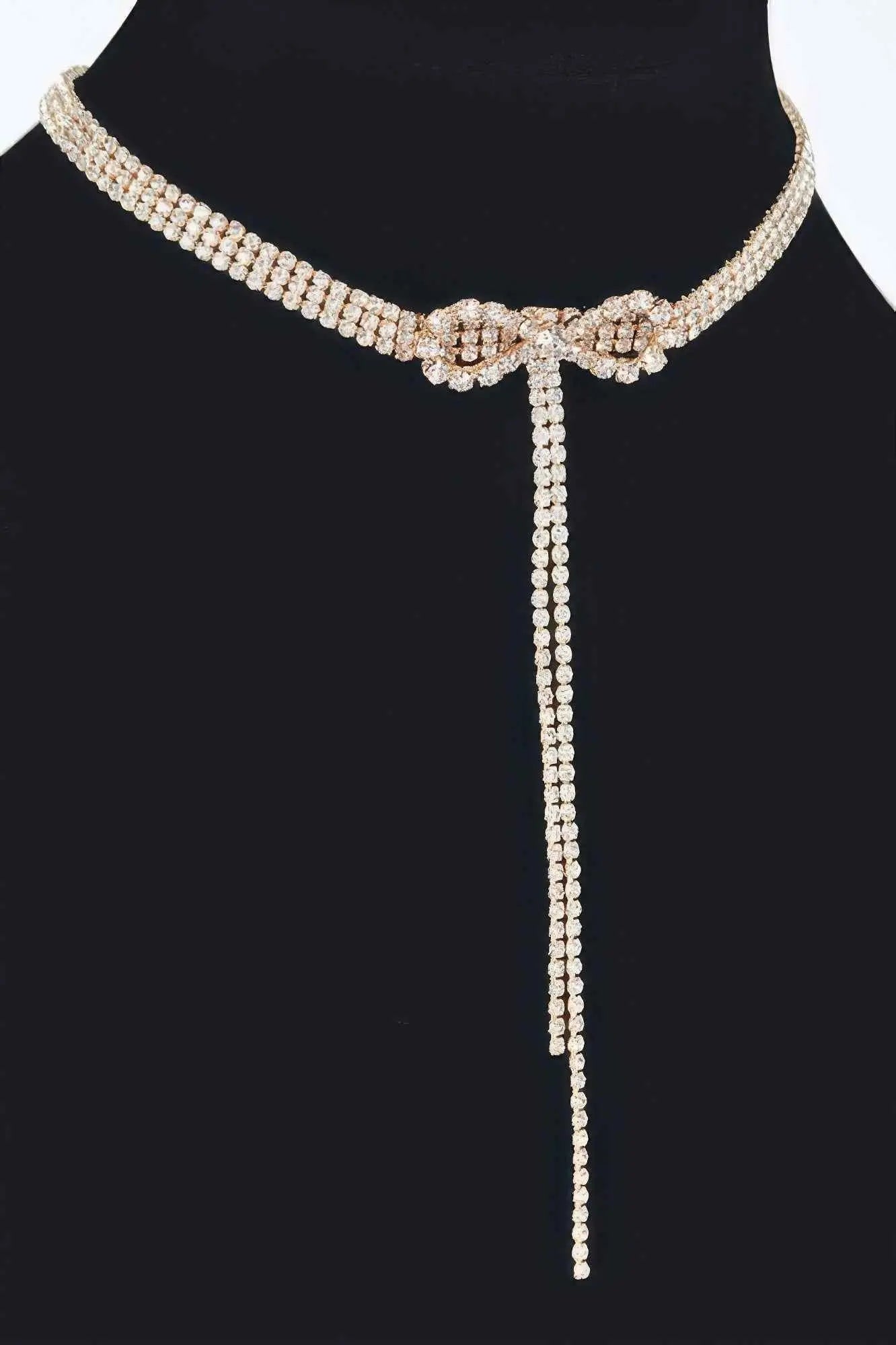 Rhinestone Bow String Choker Necklace - Mr Lou’s Place