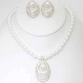 Rhinestone Pearl Necklace And Earring Set - Mr Lou’s Place