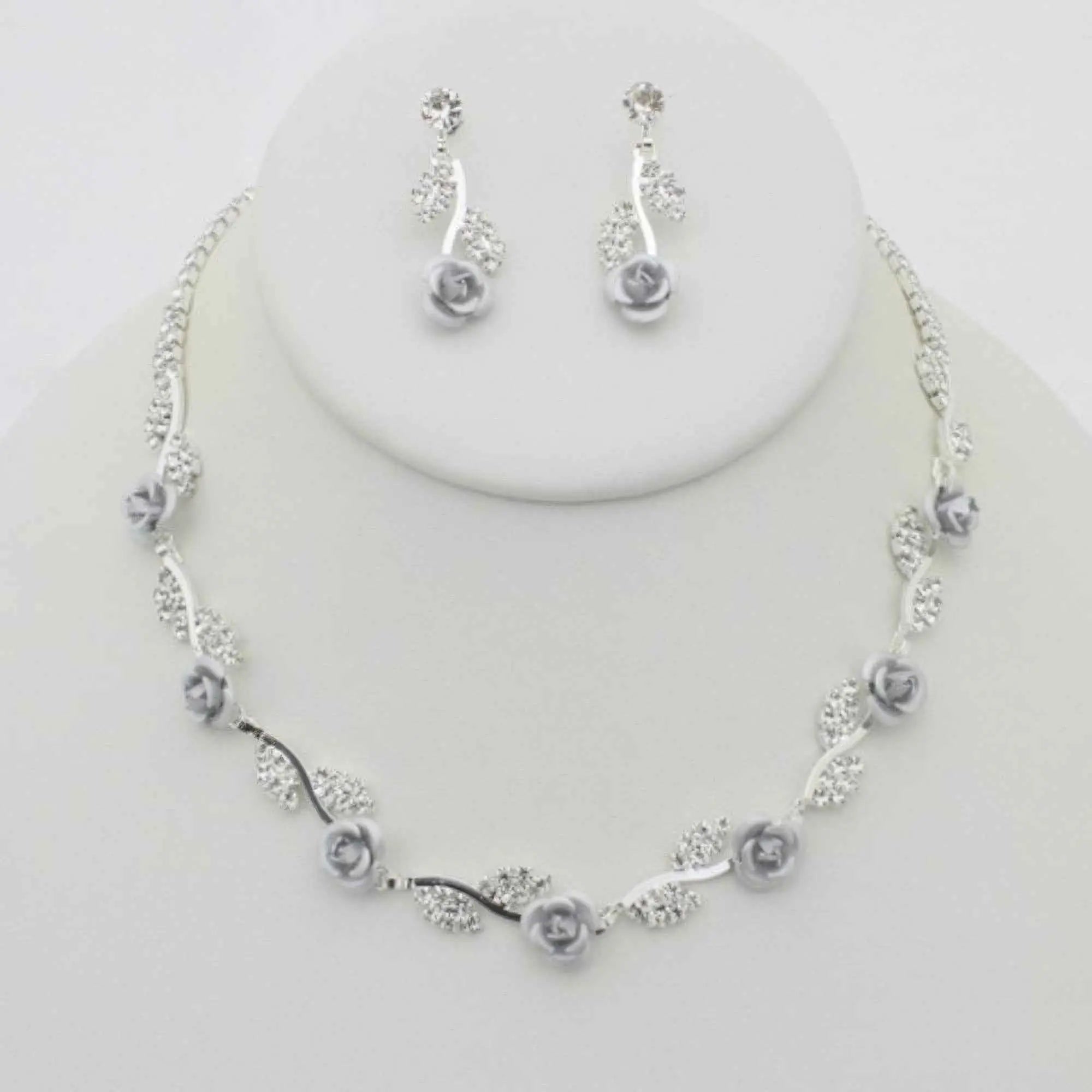 Rhinestone Rose Necklace Earring Set - Mr Lou’s Place