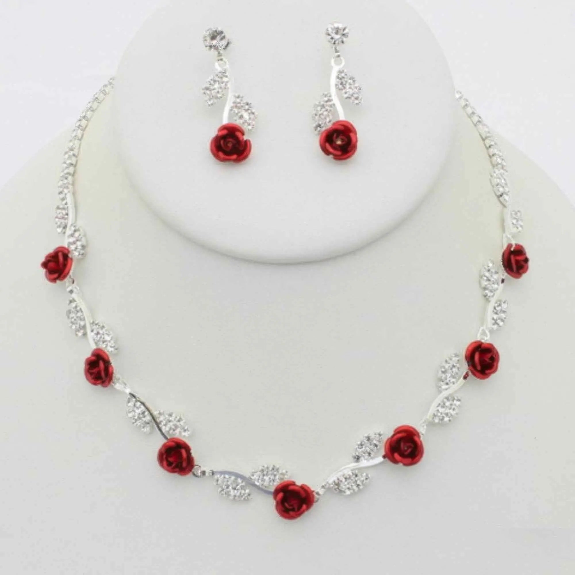 Rhinestone Rose Necklace Earring Set - Mr Lou’s Place