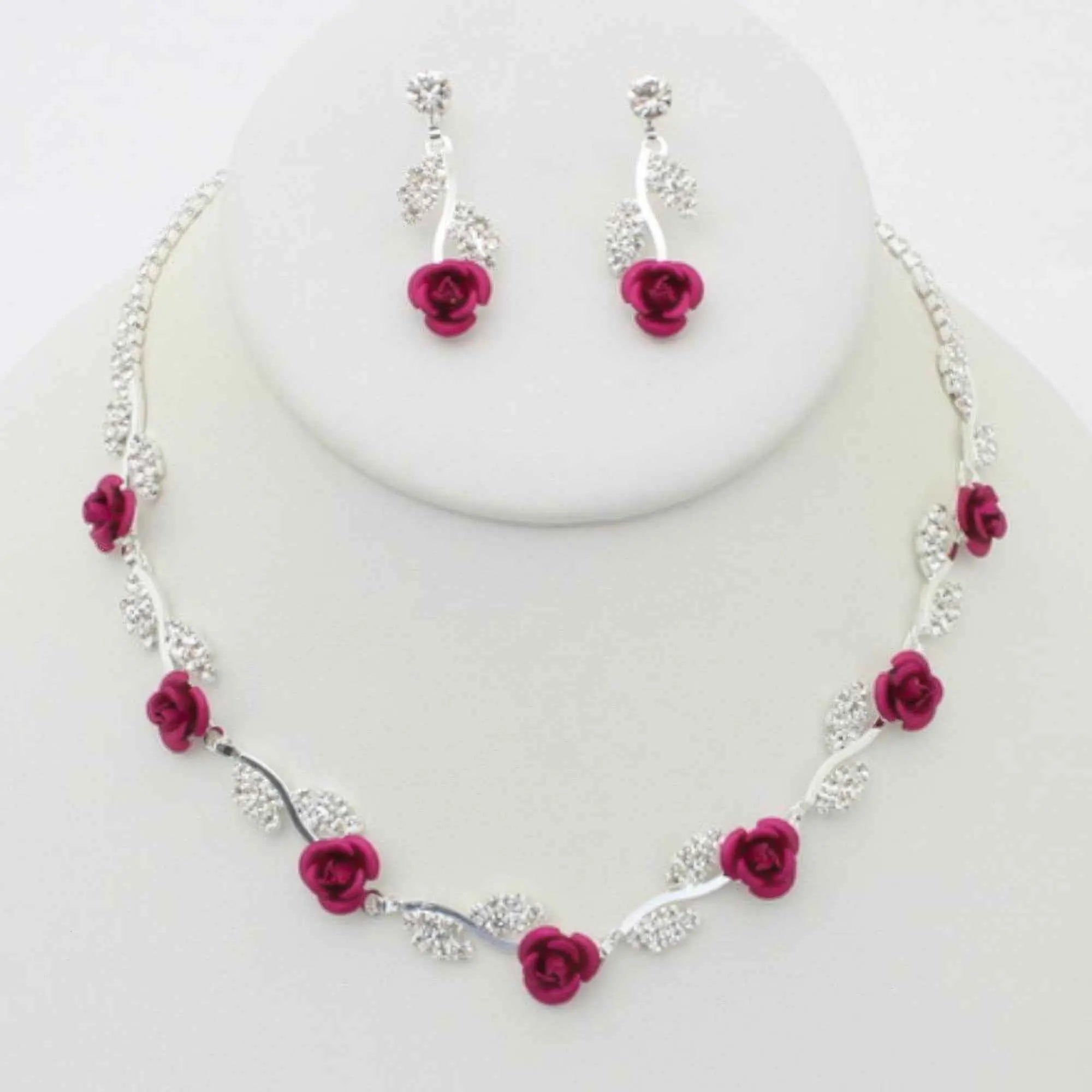 Rhinestone Rose Necklace Earring Set - Mr Lou’s Place