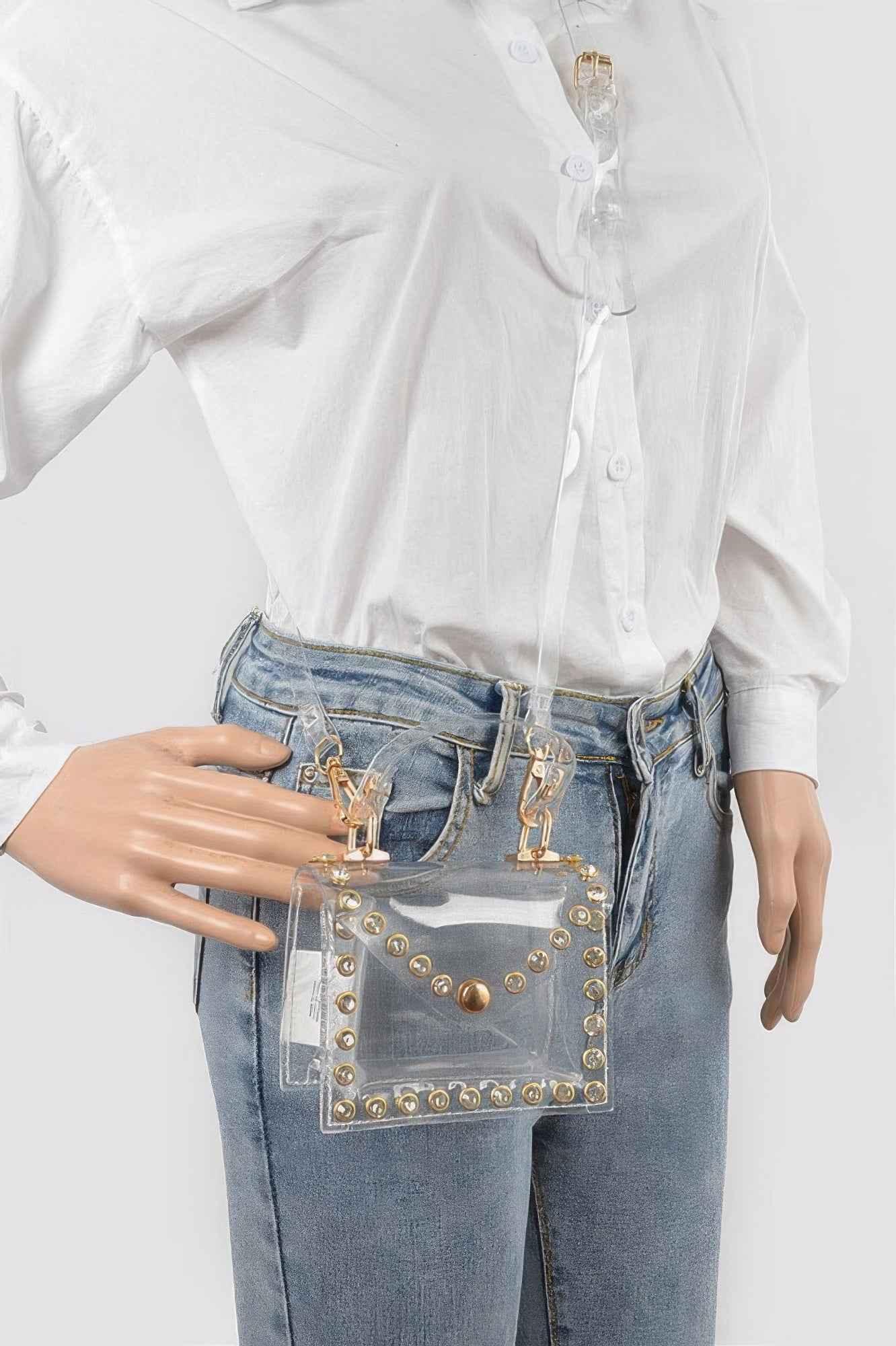 Rhinestone Stud Transparent Mini Bag - Mr Lou’s Place