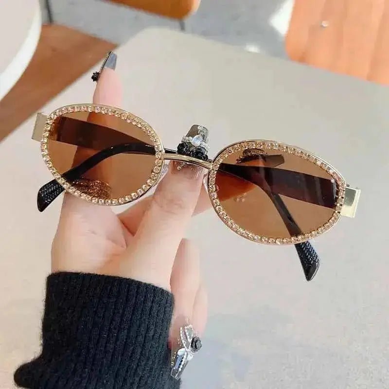 Rhinestones Decor Oval Sunglasses - Mr Lou’s Place