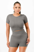 Ribbed Seamless T-shirt And Bike Shorts Set - Mr Lou’s Place