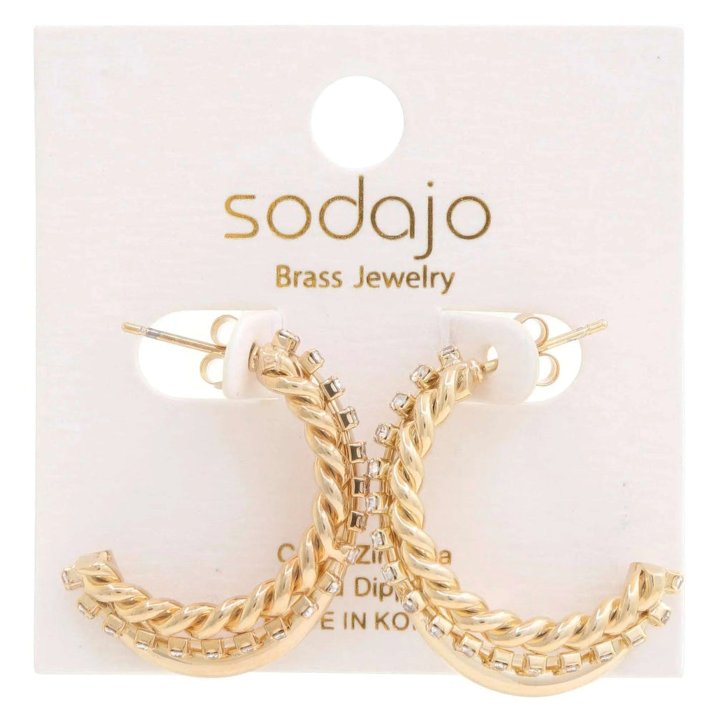 Rope Rhinestone Open Hoop Gold Dipped Earring - Mr Lou’s Place