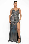 Ruched Side Slit Lace-up Maxi Dress - Mr Lou’s Place